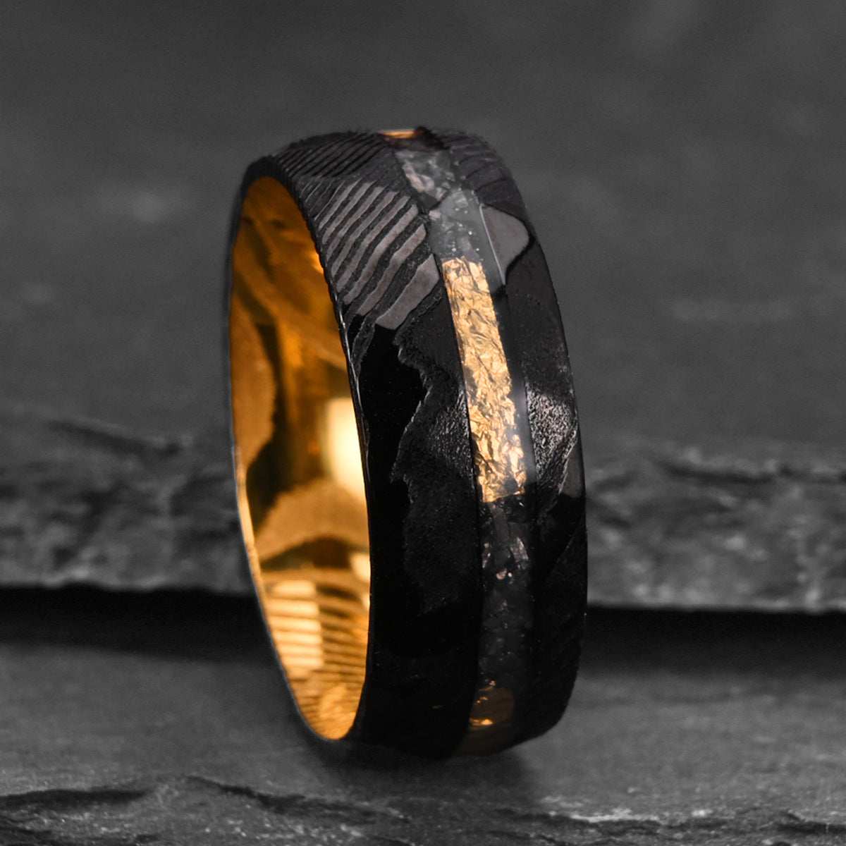 8mm Electroplated Two-Color Damascus Steel Ring For Men