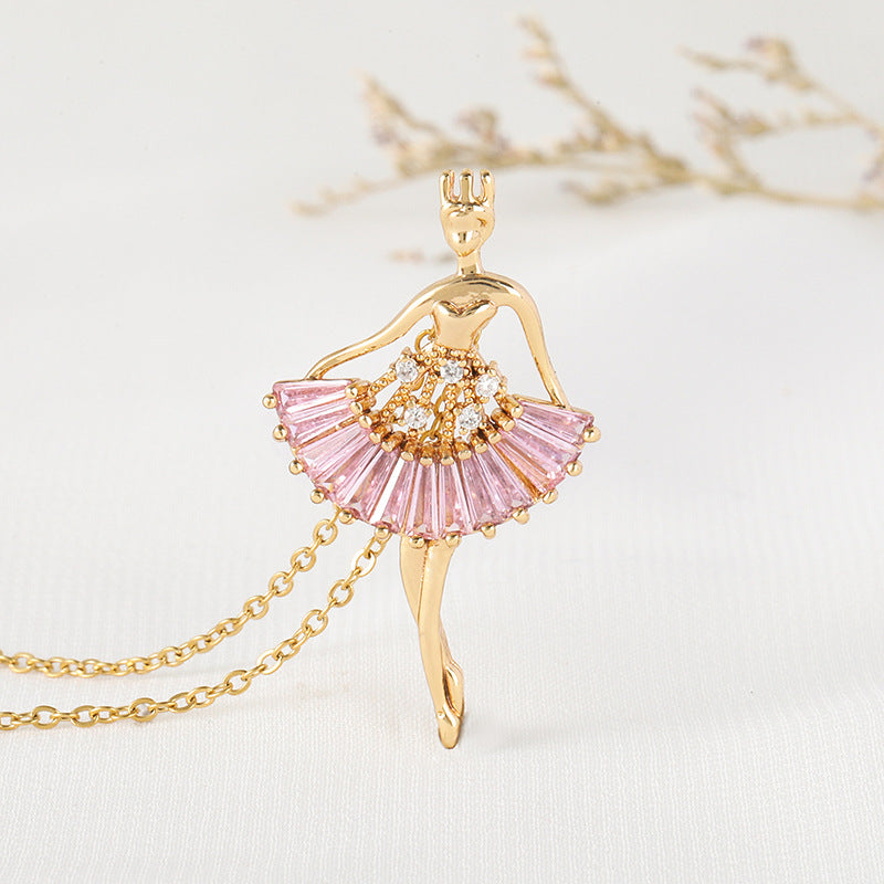 Ins Ballet-Girl-Shaped Necklace Fashion Personality Rhinestone Clavicle Chain Jewelry for Women