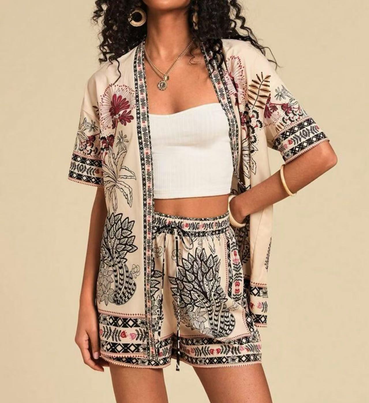 Female Fashion Casual Printing Cardigan Suit