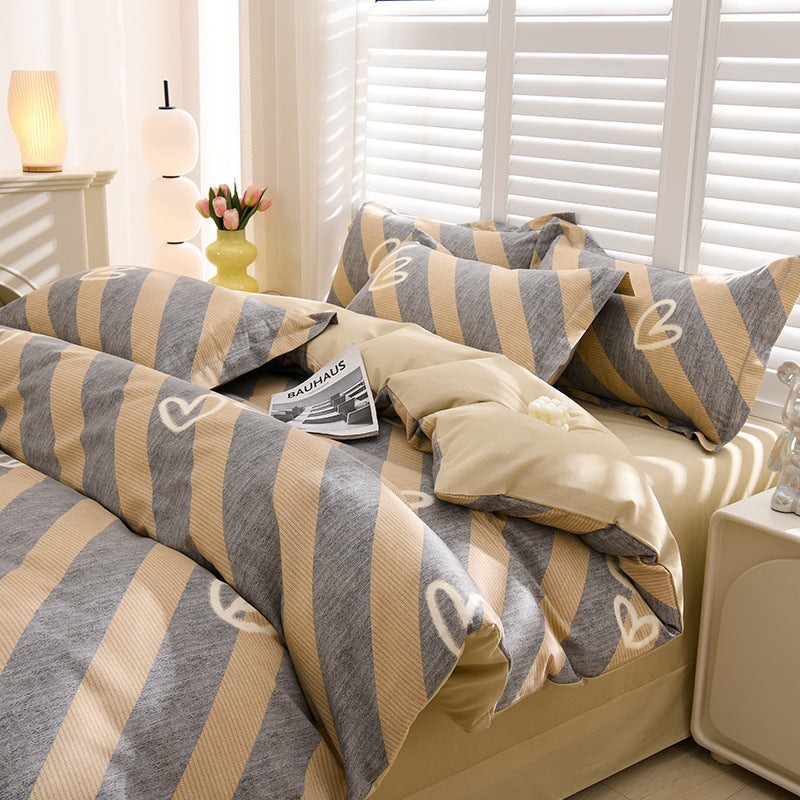 Household Pure Cotton Four-Piece Set Sanded Sheets Bedding