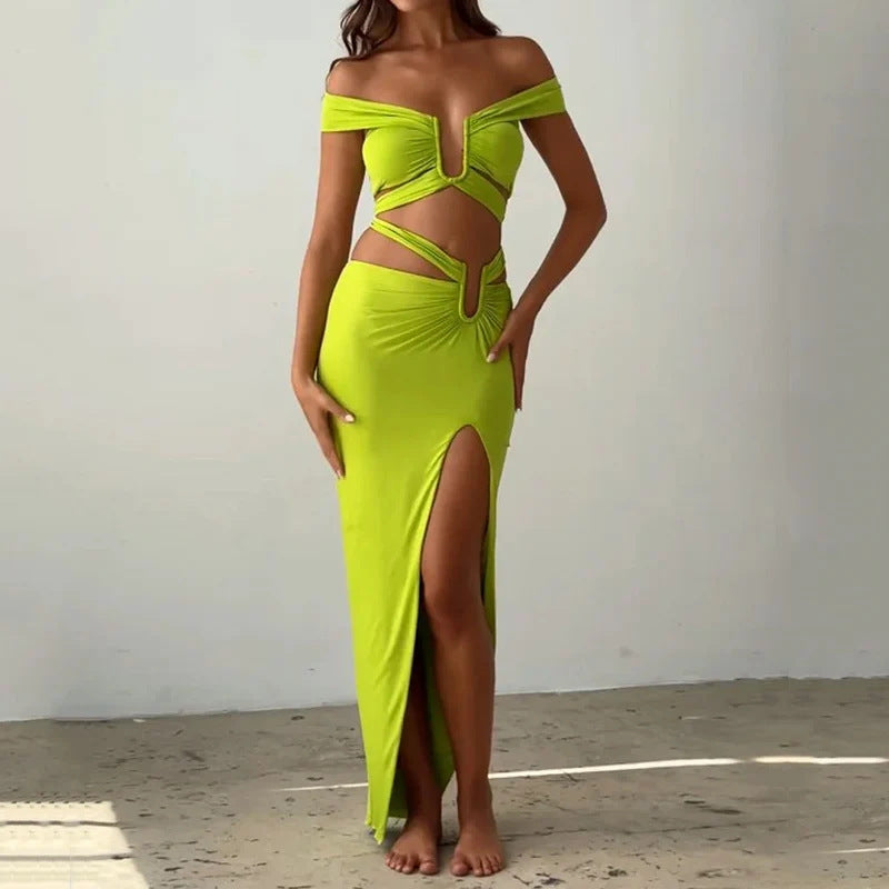 Women's Midriff Outfit Long Skirt Two-Piece Set