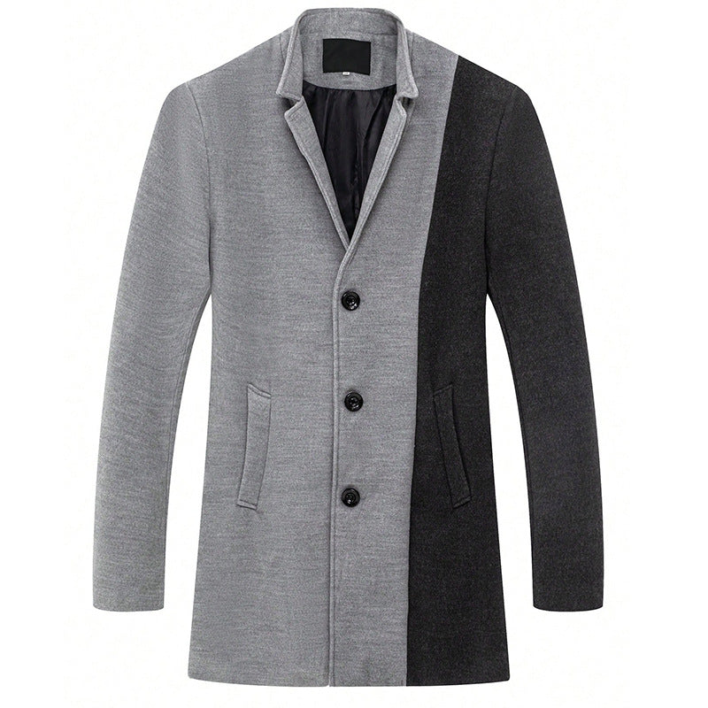 Mid-Length Color Matching Single-breasted Trench Coat Woolen Plus Size Casual