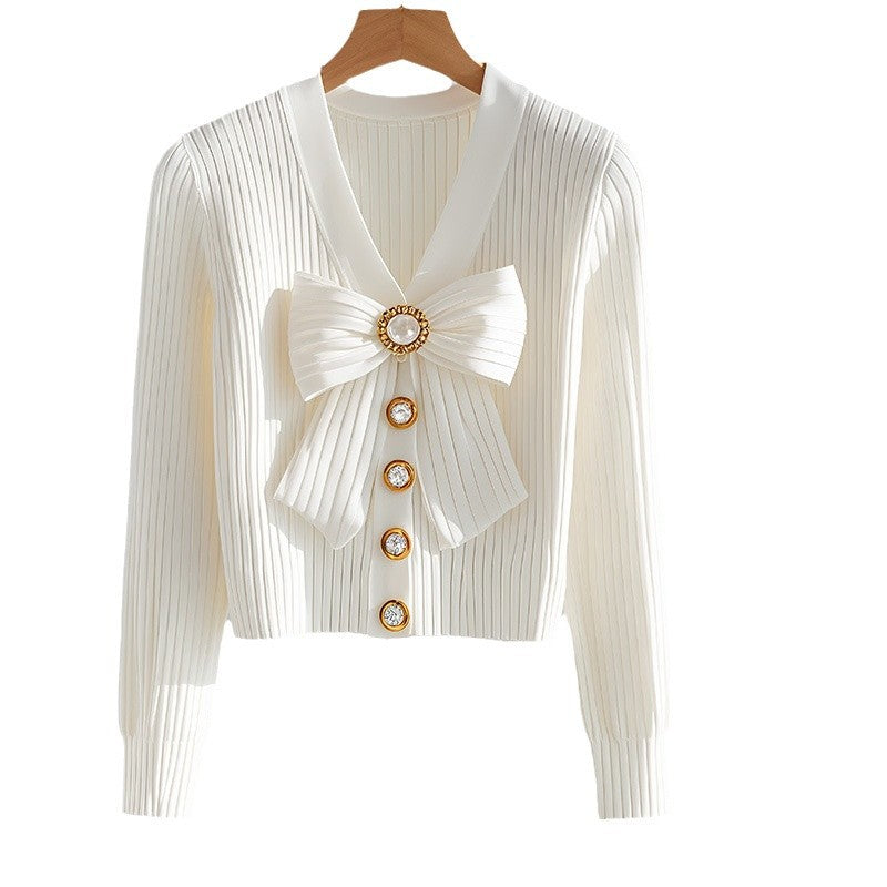 White Long-Sleeved Fashionable High-End Chic Sweater