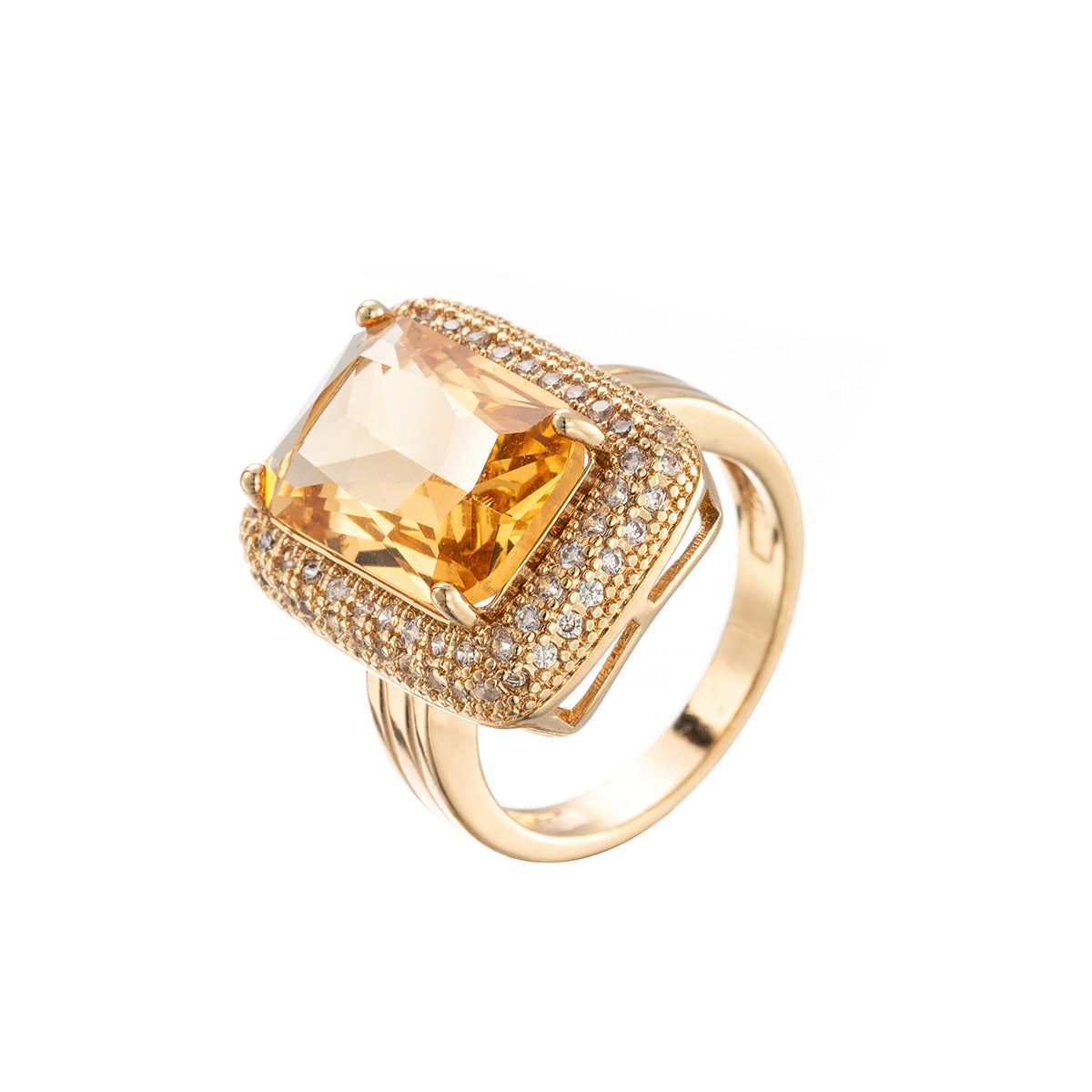 Square Zircon Yellow Diamond Crystal Ring