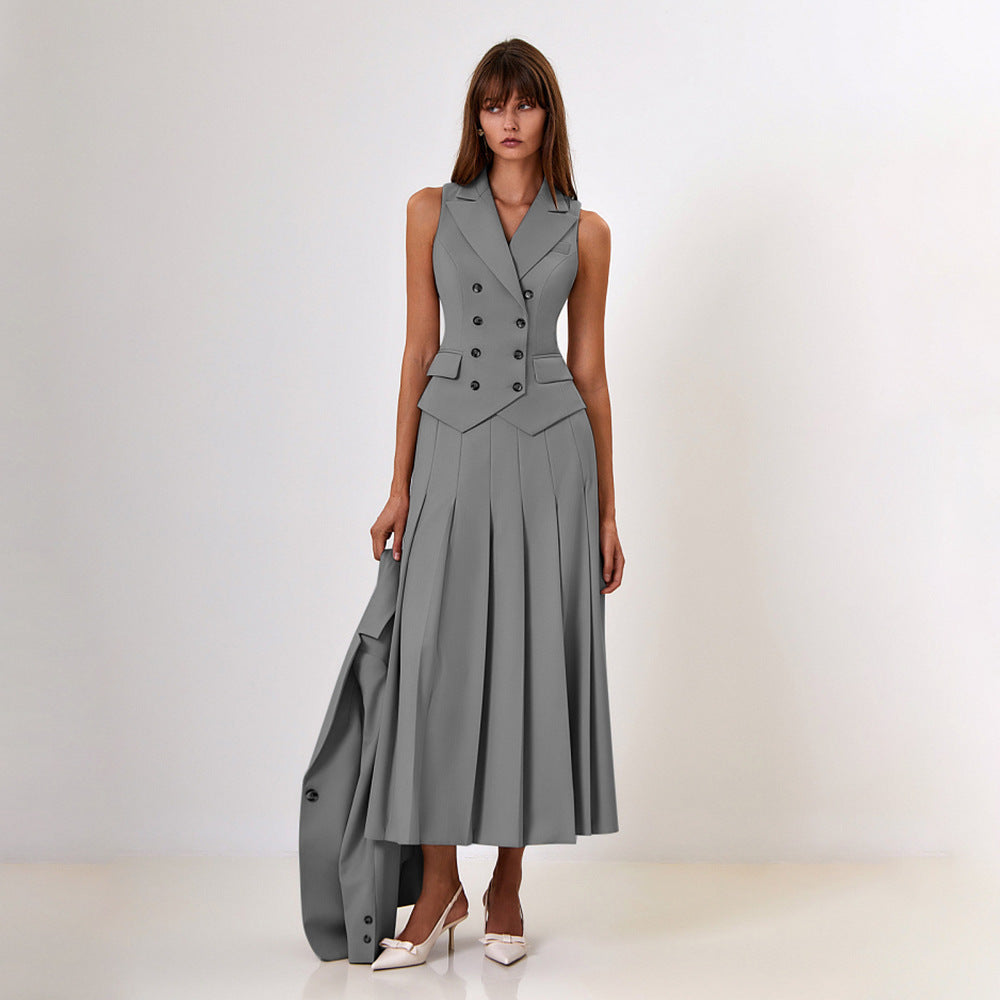 Sleeveless Vest Pleated Dress Two-Piece Set