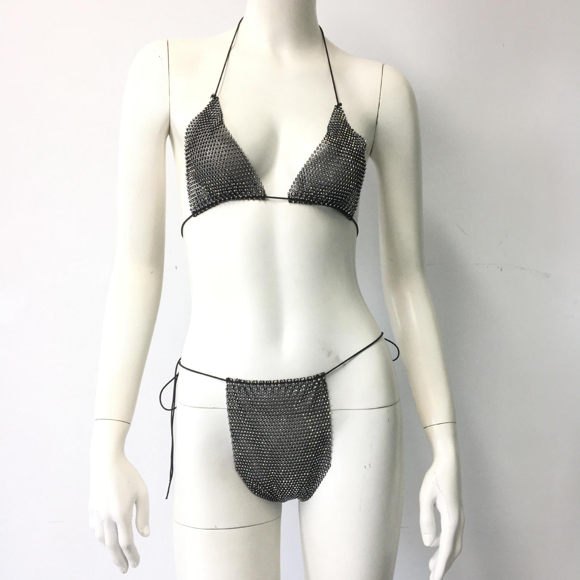 Sexy Stretch Fishnet Rhinestone Tight Group Suit