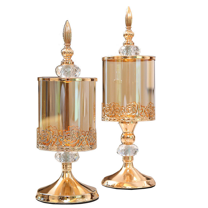 European Crystal Glass Storage Tank With Lid Decorative Ornaments