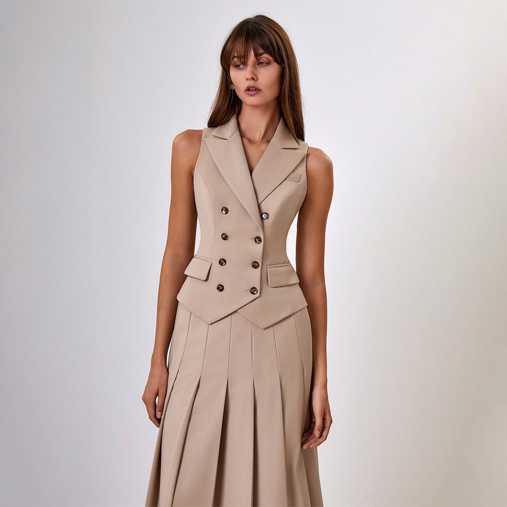 Sleeveless Vest Pleated Dress Two-Piece Set