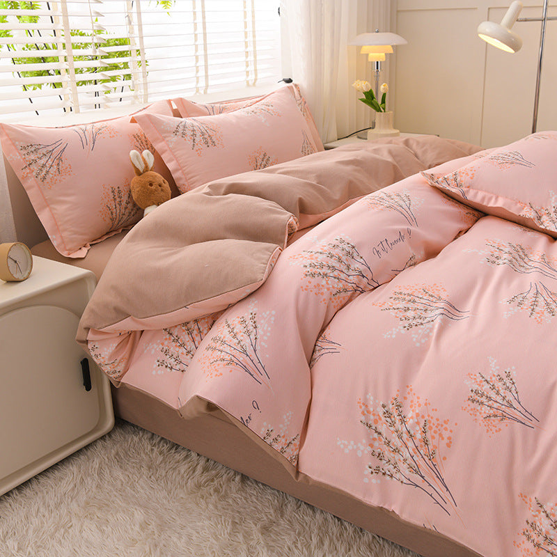 Household Pure Cotton Four-Piece Set Sanded Sheets Bedding