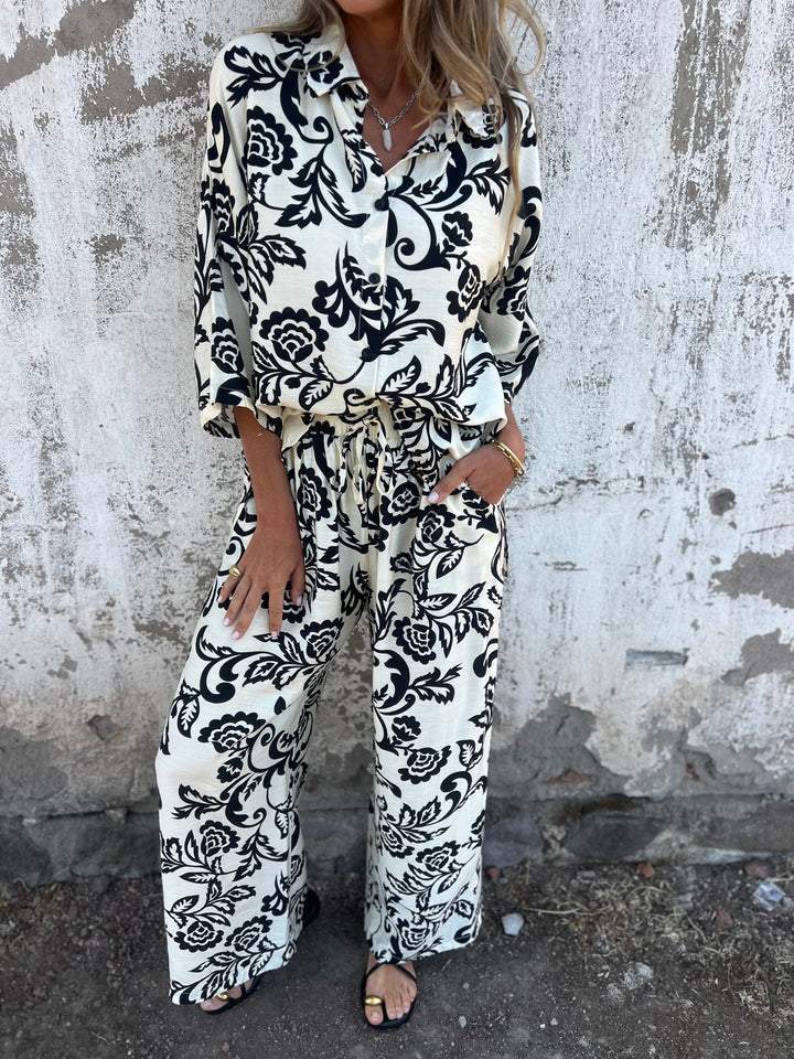 Casual Women's Printed Shirt And Trousers Two-Piece Set