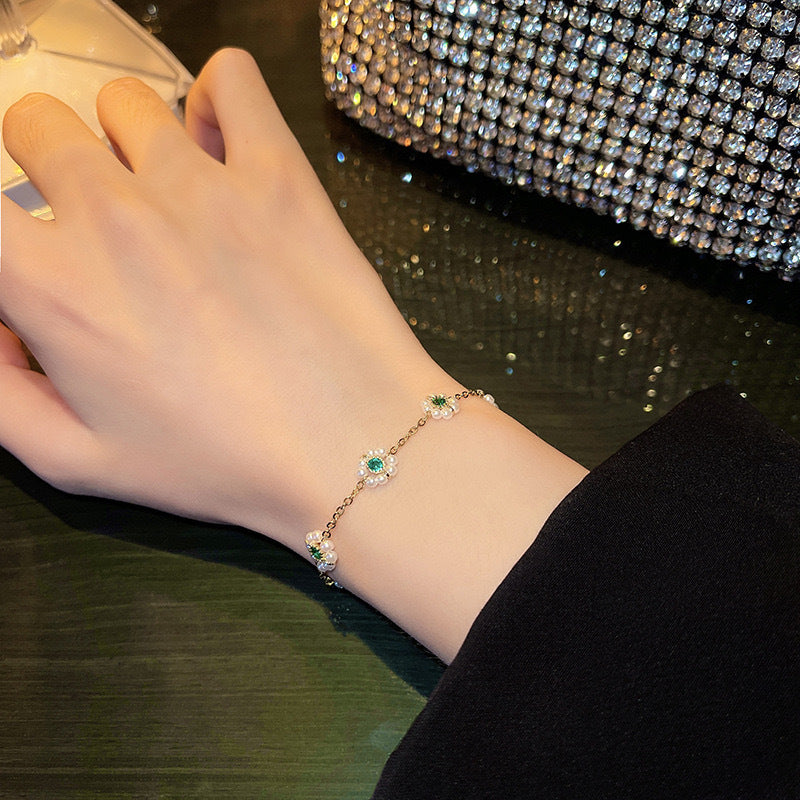 High Sense Non-Mainstream Style Pearl Bracelet All-Match Fashion Emerald