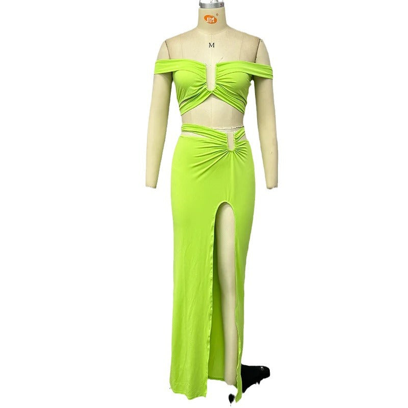 Women's Midriff Outfit Long Skirt Two-Piece Set