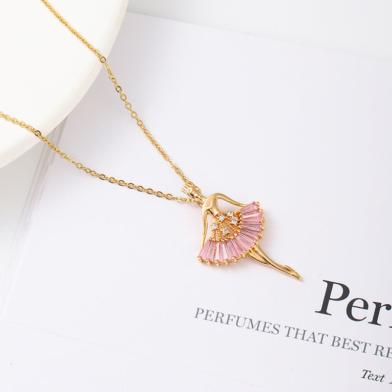 Ins Ballet-Girl-Shaped Necklace Fashion Personality Rhinestone Clavicle Chain Jewelry for Women