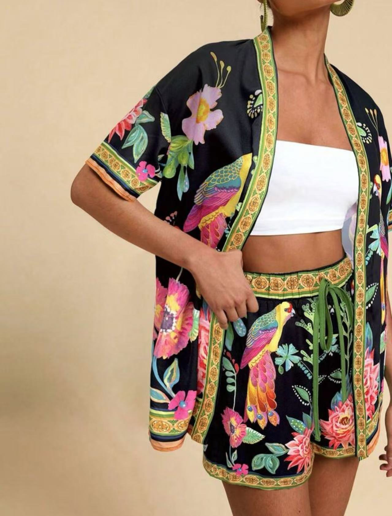 Female Fashion Casual Printing Cardigan Suit