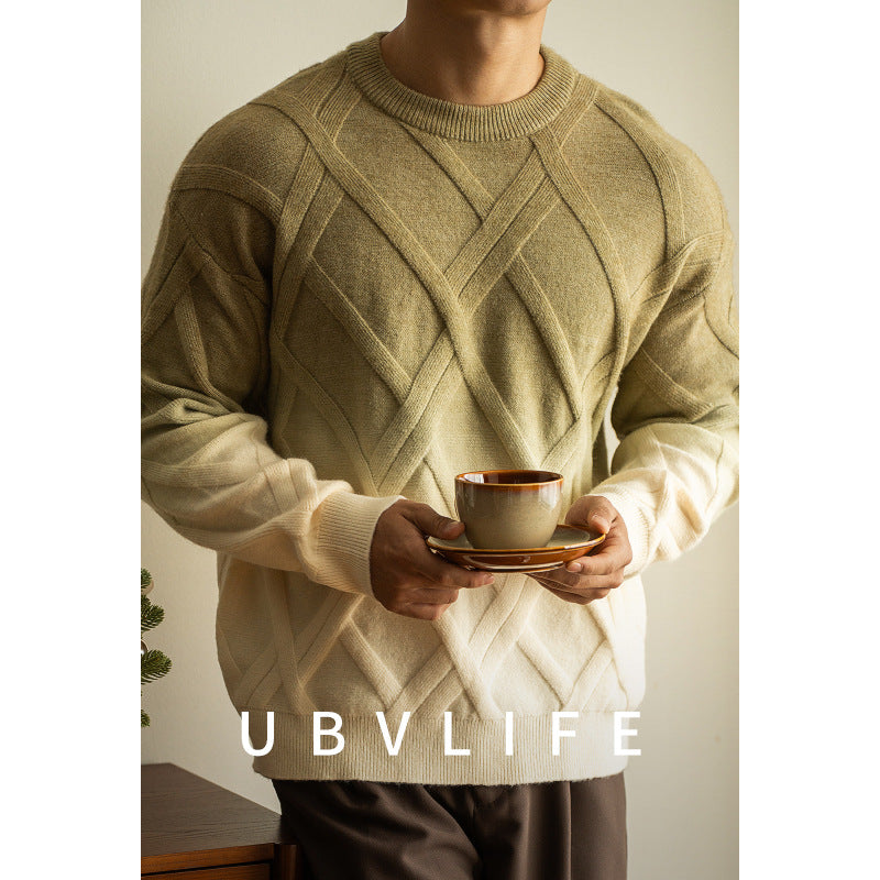 Diamond Lattice Jacquard Gradient Sweater
