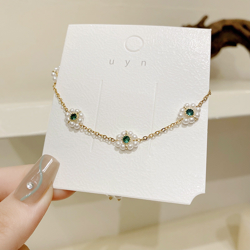 High Sense Non-Mainstream Style Pearl Bracelet All-Match Fashion Emerald