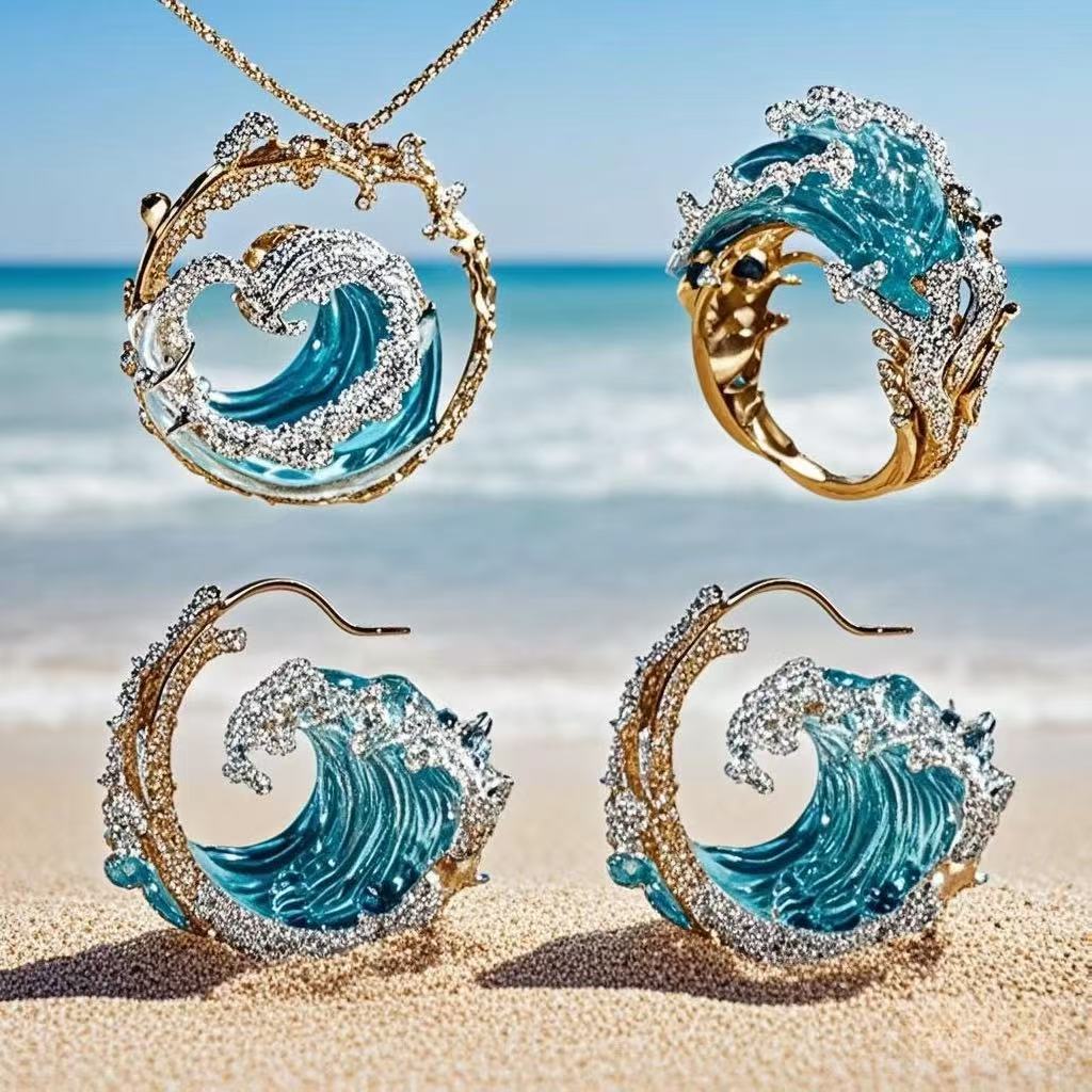 Stainless Steel Spray Necklace Golden Set Silver