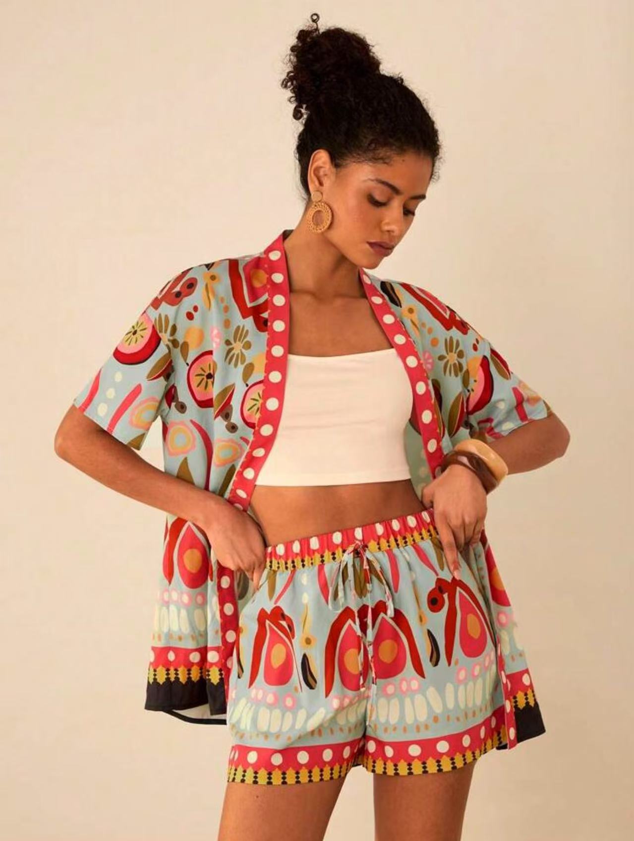 Female Fashion Casual Printing Cardigan Suit