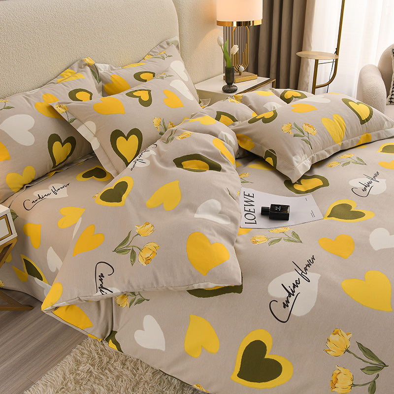 Household Pure Cotton Four-Piece Set Sanded Sheets Bedding
