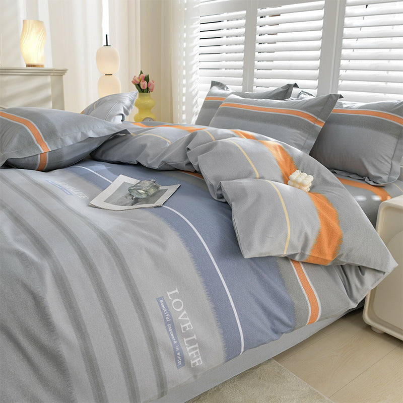 Household Pure Cotton Four-Piece Set Sanded Sheets Bedding