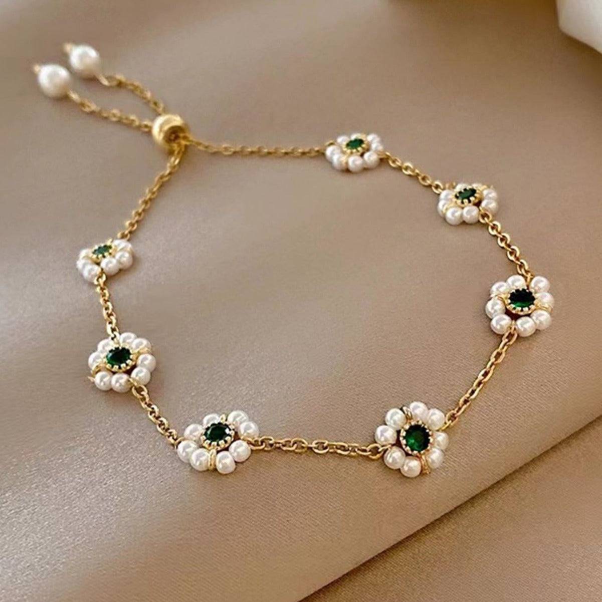 High Sense Non-Mainstream Style Pearl Bracelet All-Match Fashion Emerald