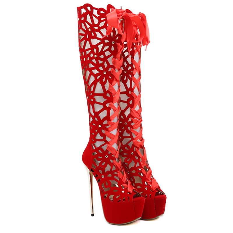 High-Top Lace-up Peep Toe Hollow-Out High Heels