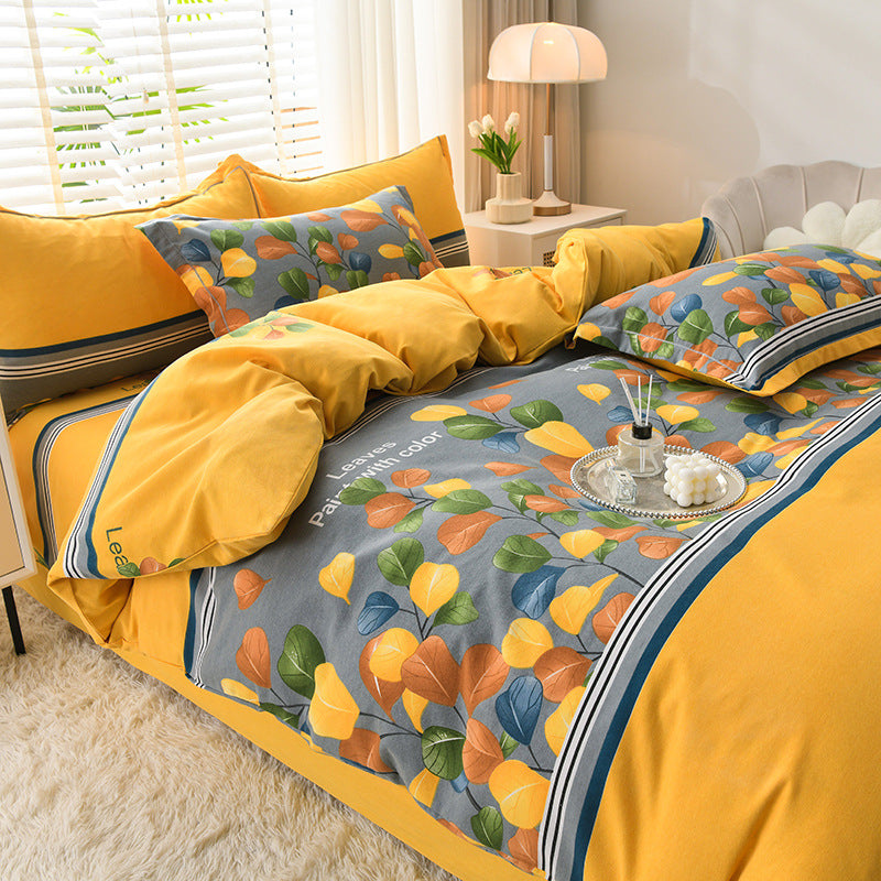 Household Pure Cotton Four-Piece Set Sanded Sheets Bedding