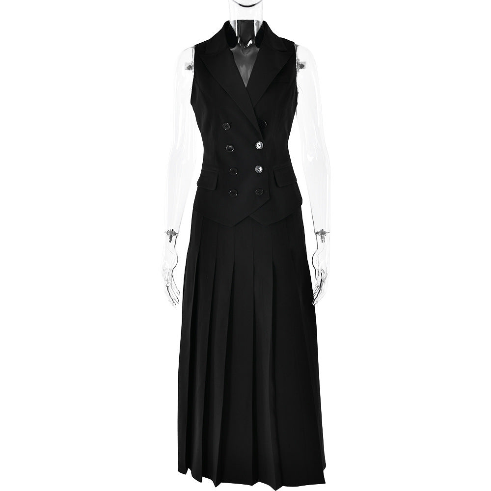 Sleeveless Vest Pleated Dress Two-Piece Set