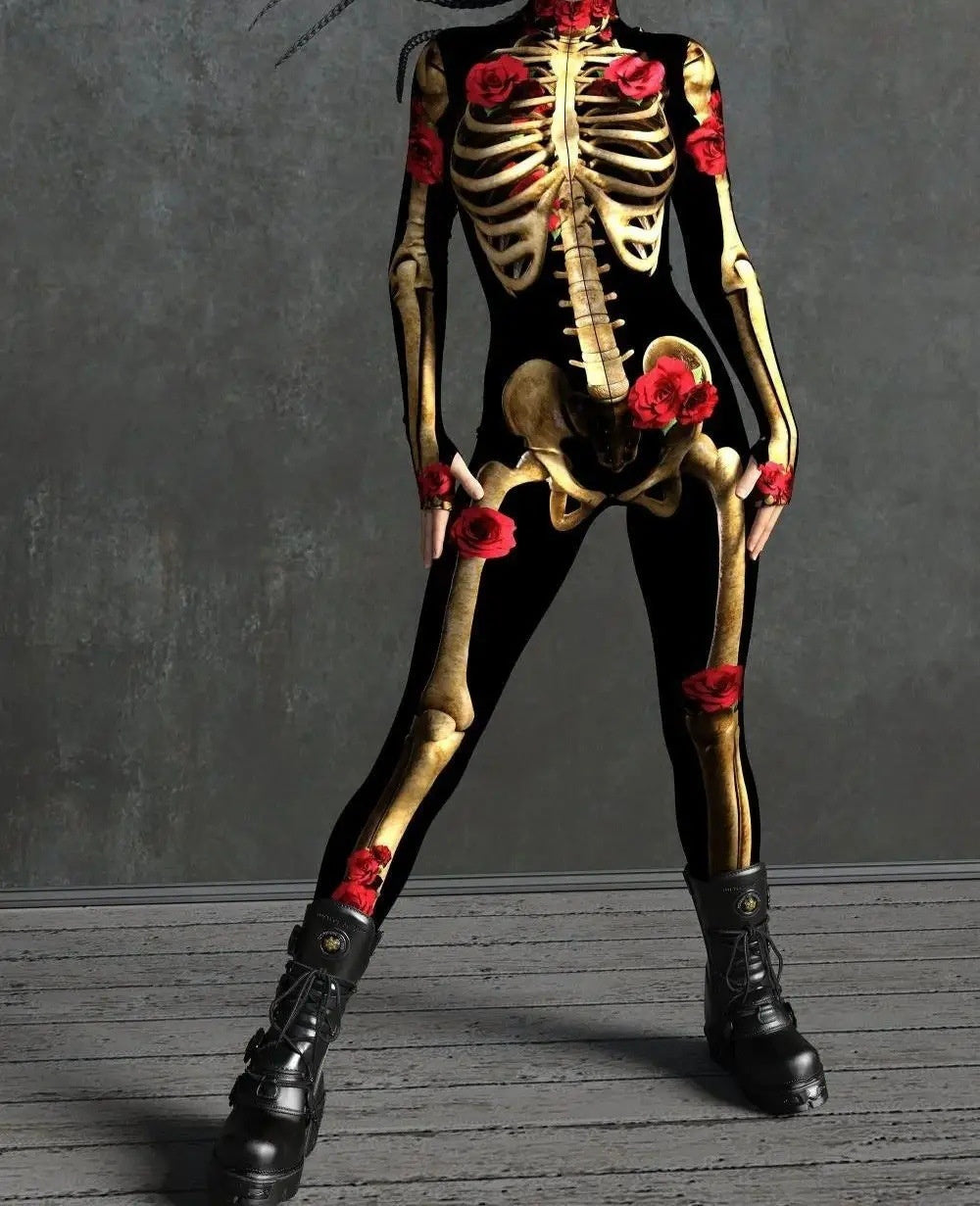 Halloween Skull Skeleton Print Jumpsuit