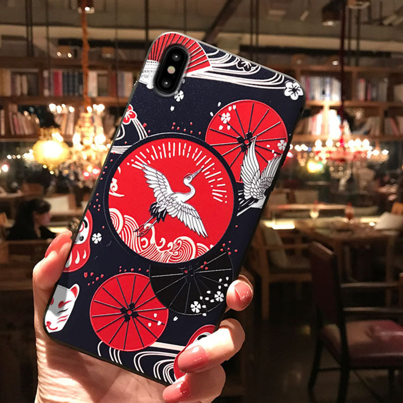 Black Frosted Chinese Style Embossed Phone Case