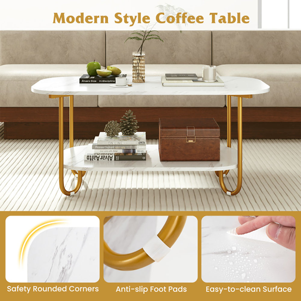 Modern 2-Tier Faux Marble Top Coffee Table