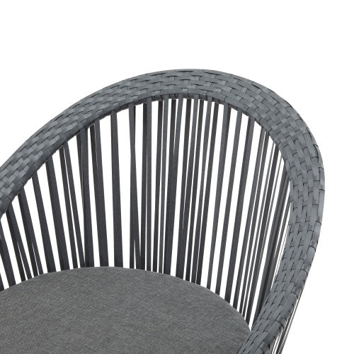 26.7 Modern Gray Wicker Lounge Chair With Rattan And Iron Frame, Featuring A Stylish Round Design, Perfect For Living Room, Patio, Or Balcony Relaxation