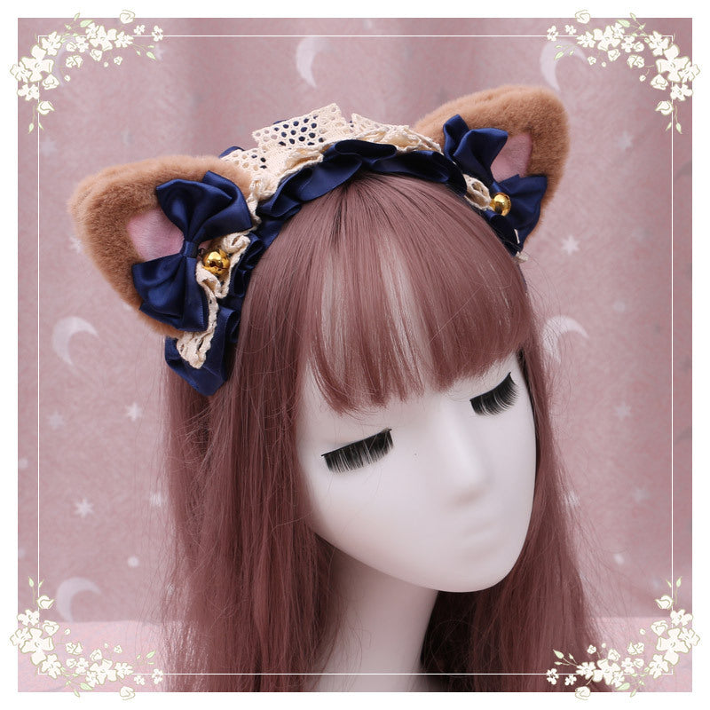 A Lovely Japanese Lolita Hairdress, Catwoman Plush Lolita Headdress, Lace Cat Ear Hair Band