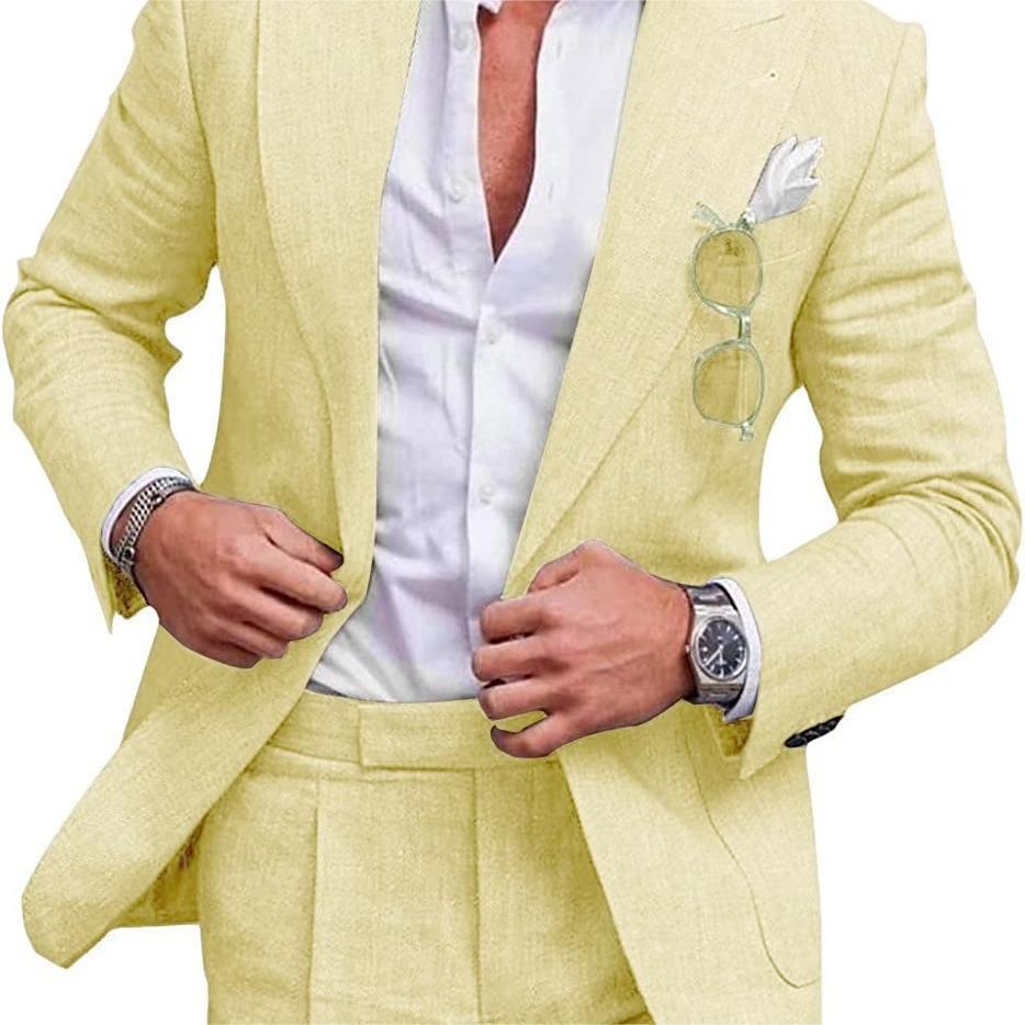 Men's Large Single Row One Button Solid Color Suit Two-Piece Set