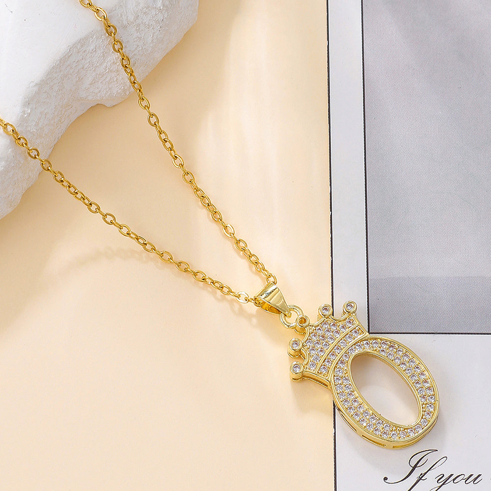 1PCS Fashionable Gold Diamond Crown Uppercase Letter Popular Pendant Necklace, Suitable For Daily Use, Festivals, Parties, Gifts Jewelry Set