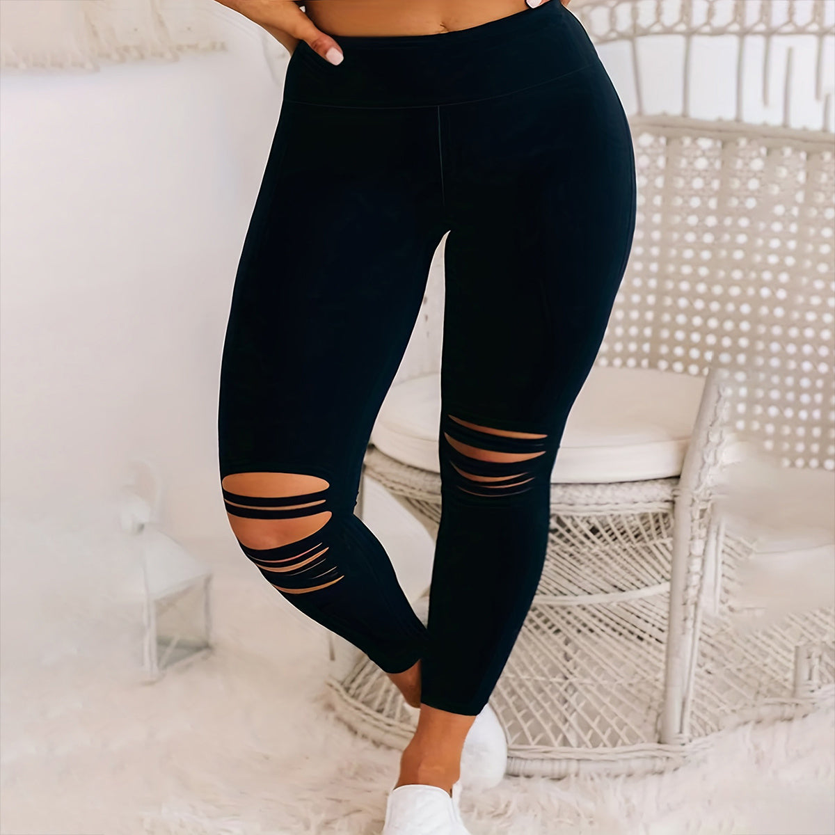 Plus Size Burnt Flower Solid Color Bottom Women's Pants
