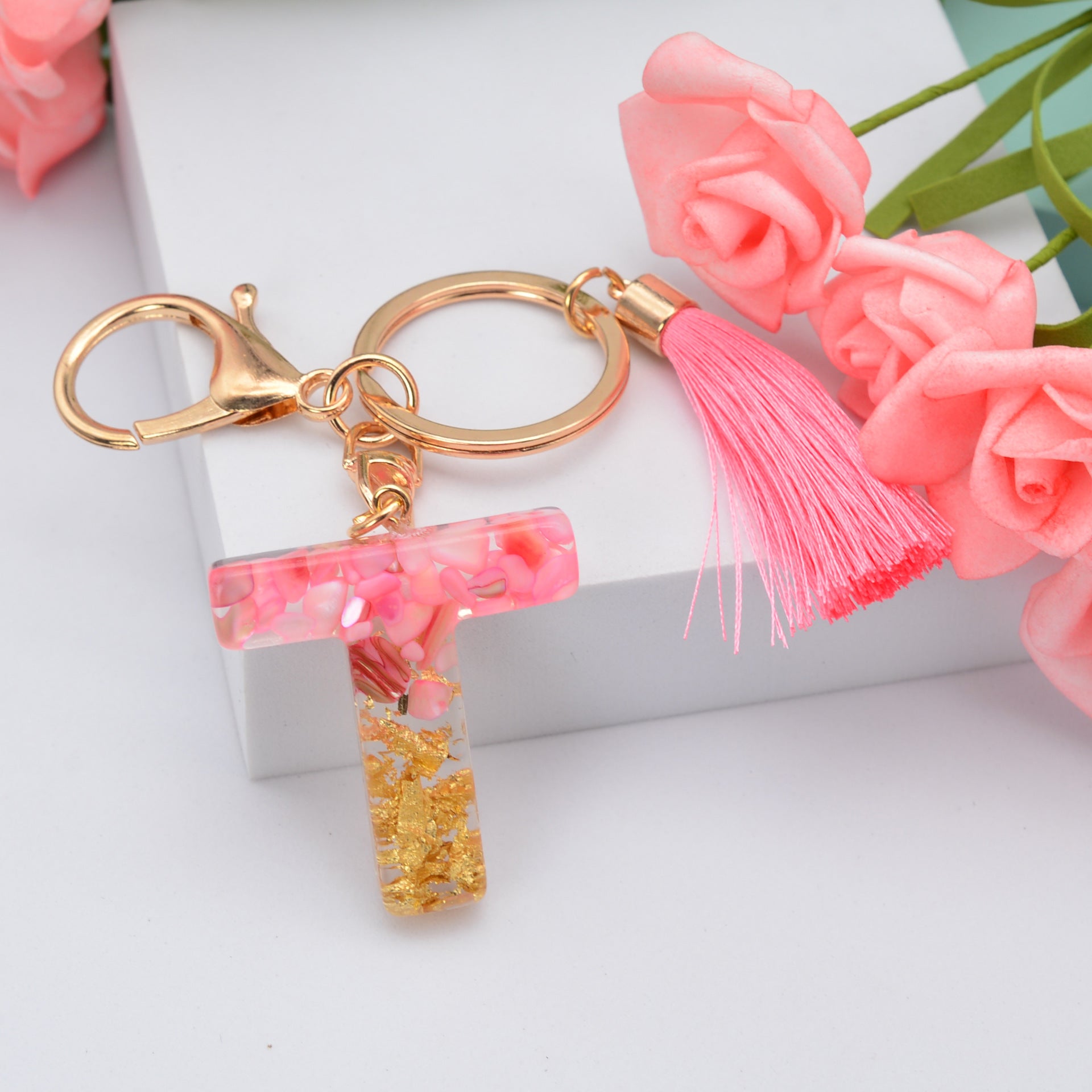 26 English Letters Leather Ball Stone Pendant Key Chain