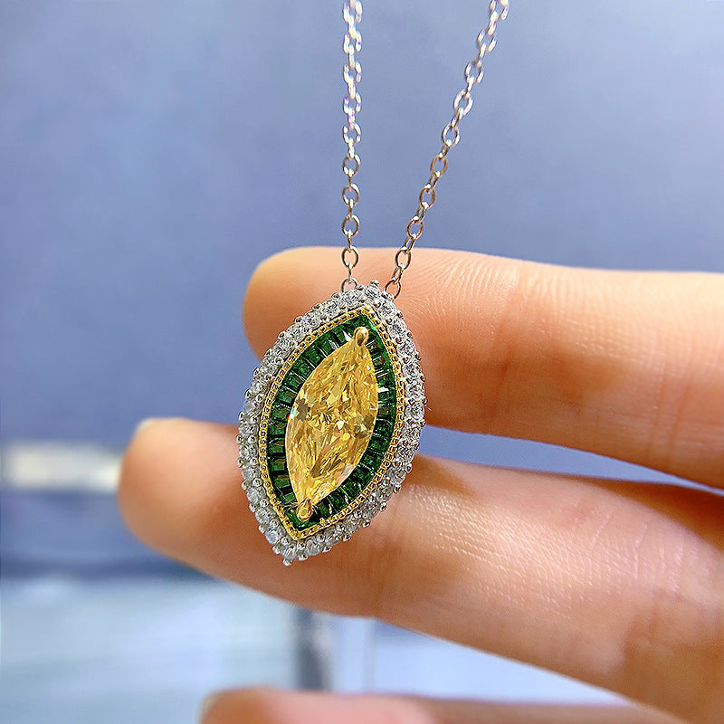 New 925 Silver Necklace 613 Yellow Diamond Horse Eye Pendant For Women