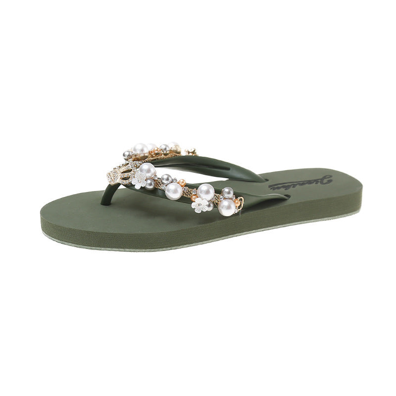 Pearl Crown Rhinestone Flip-Flops