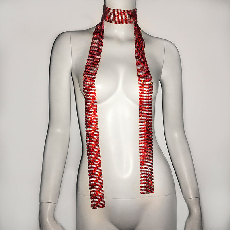Metal Sequins Scarf Rhinestone Necklace Accessories