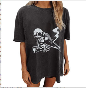 Women's Short Sleeved Vintage T-Shirt Skull Print High Street Fashion