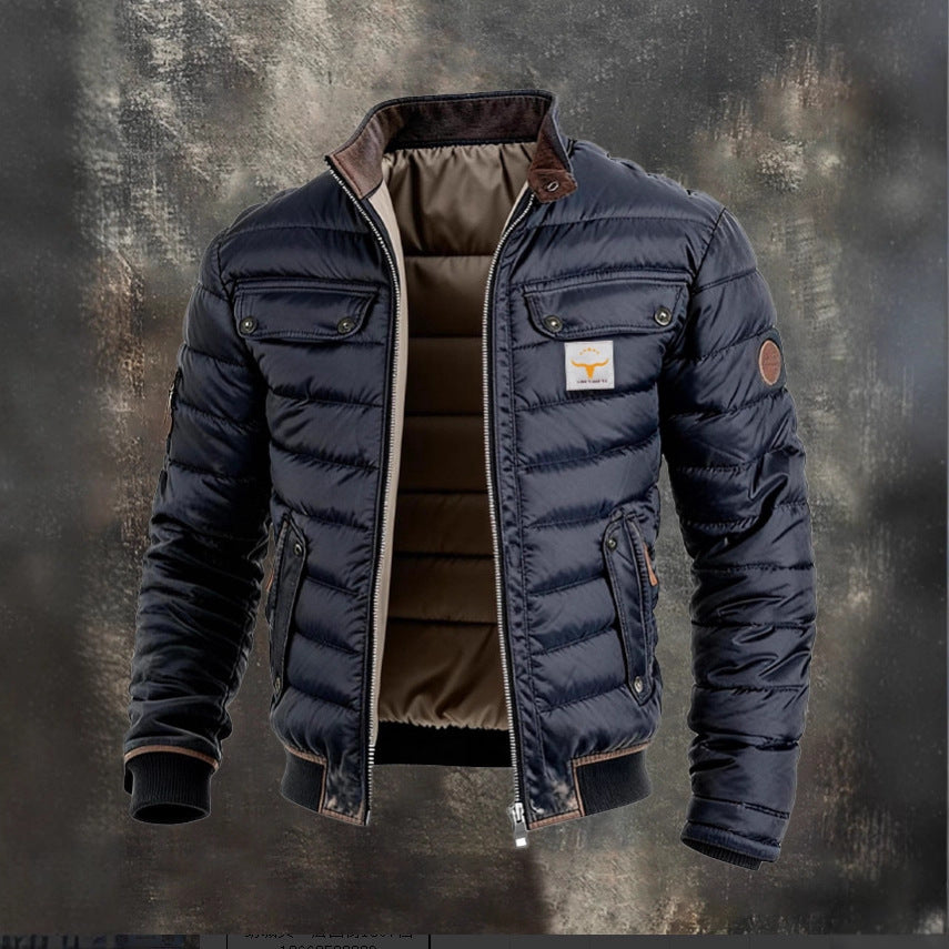 Vintage Leather Quilted Patchwork Thermal ZipUp Outdoor Jacket