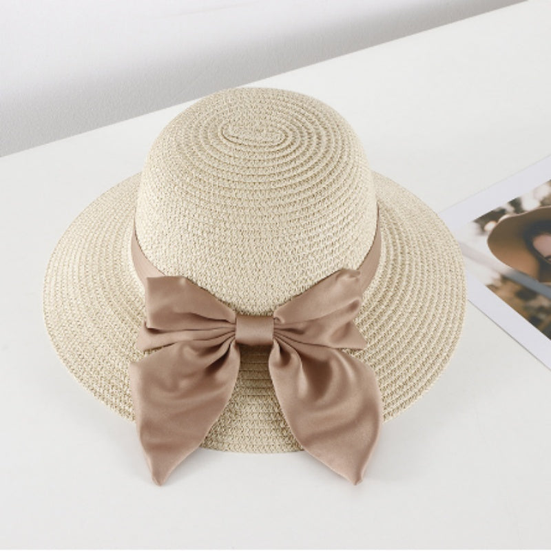 Wide-Brimmed Holiday Beach Hat With Shell Pattern Big Bow