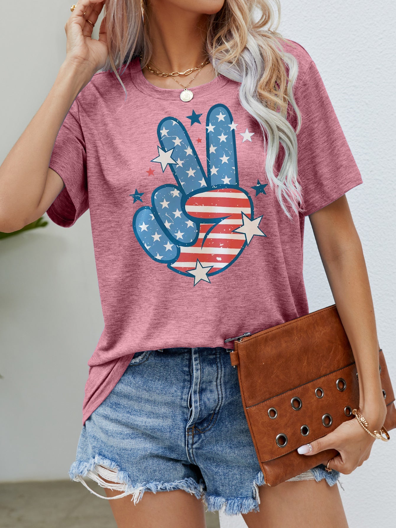 Women's American Independence Day Round Neck Short Sleeve Printed Day T-Shirt