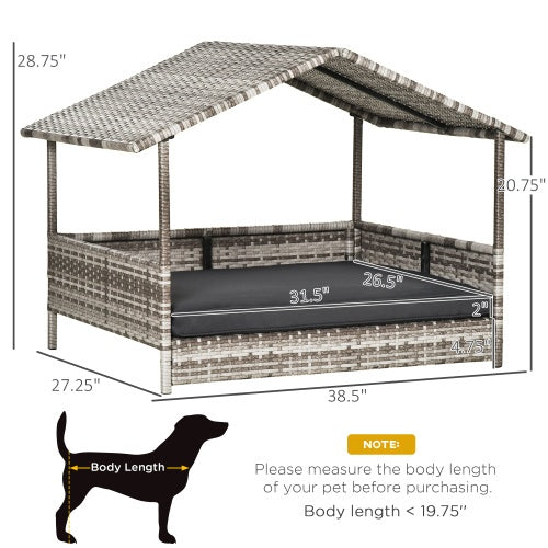 The Rattan Dog House Outdoor with Canopy Is Suitable for Small and Medium-Sized Dogs
