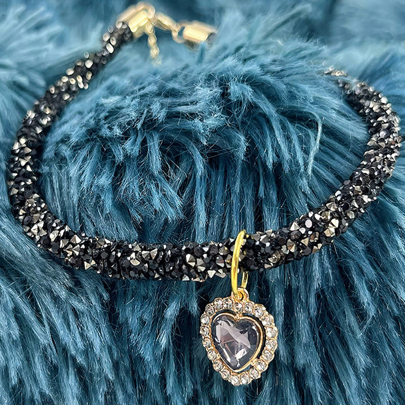Cat Collar Heart Jewel Pendant Party Reflex Rhinestone Necklace