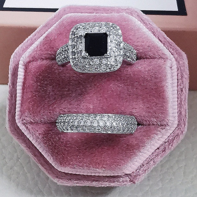 Fashionable And Luxurious 925 Sterling Silver Wedding Ring Set
