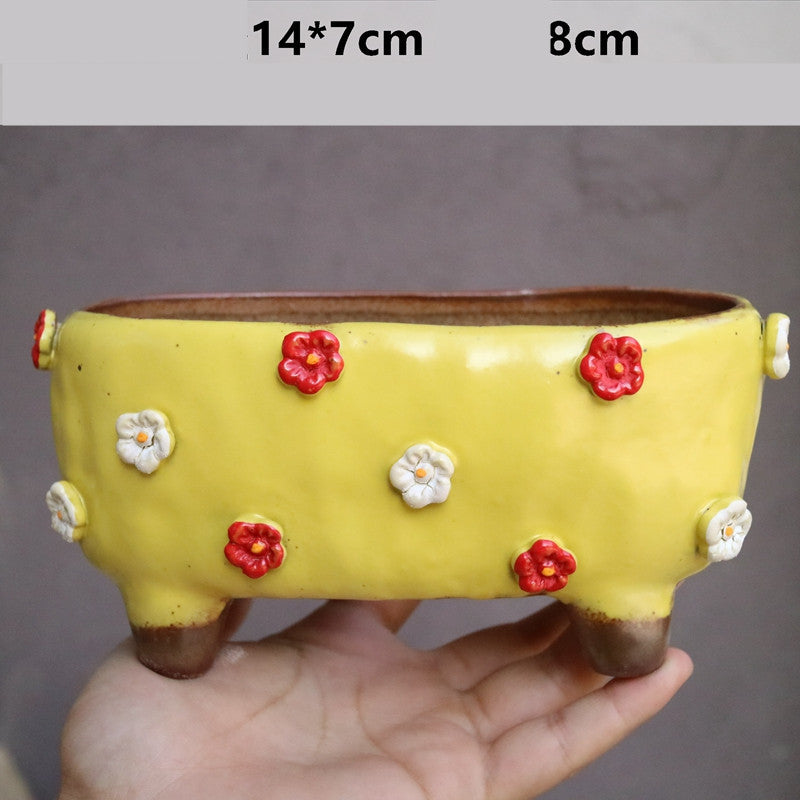 Strawberry Stoneware Succulent Plant Pot