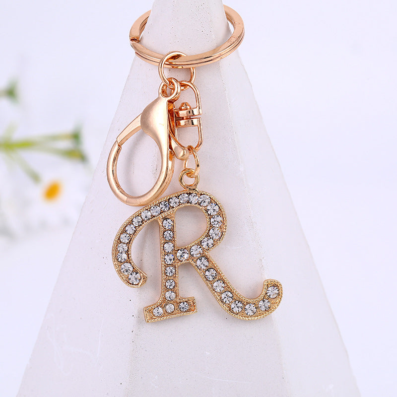 Metal Inlaid Diamond 26 English Letter Key Ring