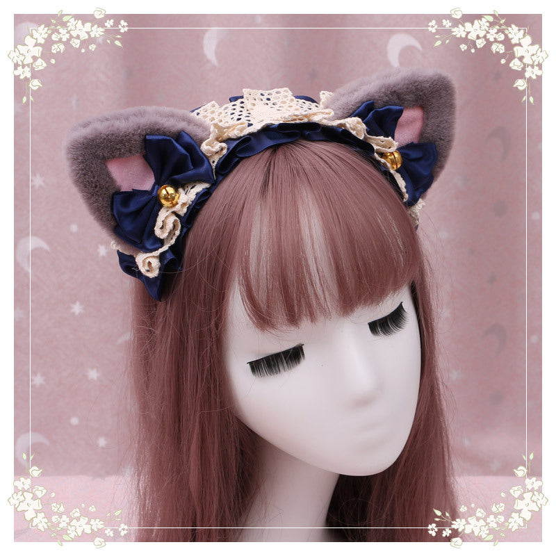 A Lovely Japanese Lolita Hairdress, Catwoman Plush Lolita Headdress, Lace Cat Ear Hair Band